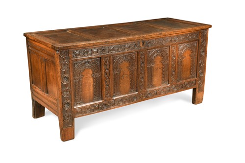 Lot 709 - An oak coffer, 17th century