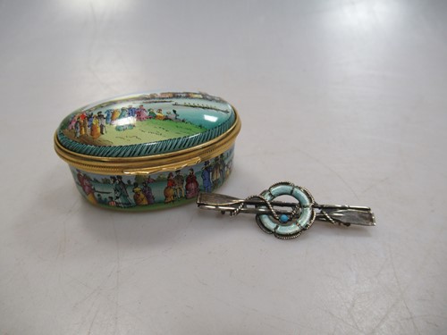 Lot 369 - A sterling silver and enamel brooch of boating...