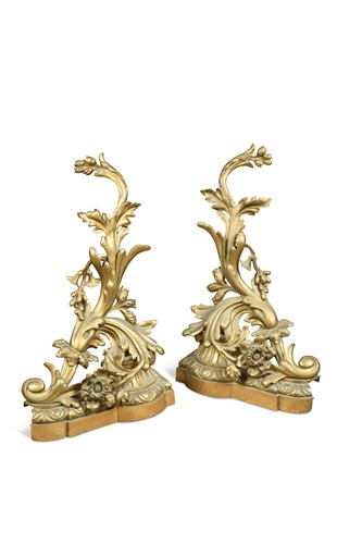 Lot 442 - A pair of French ormolu chenets, 18th/19th century