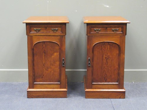 Lot 647 - A pair of Mid-Victorian pitch pine bedside...