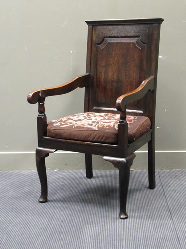 Lot 505 - An 18th century style oak armchair with...