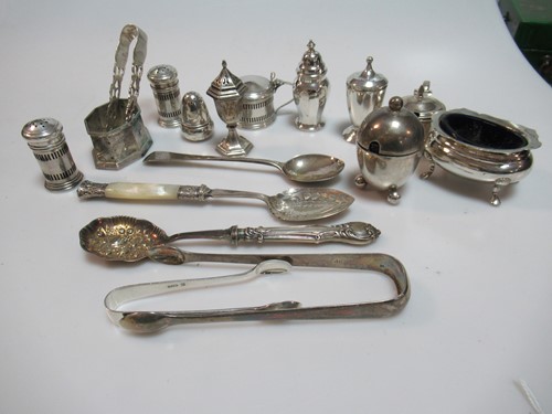 Lot 332 - Assorted silver condiments and flatware, 13ozt...