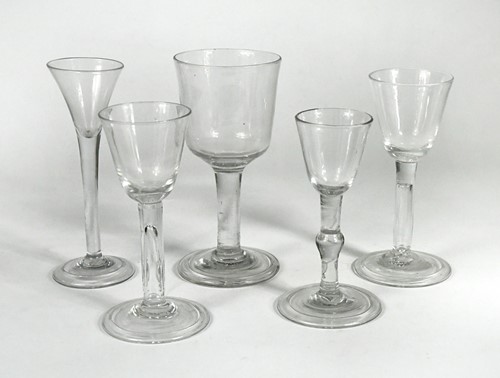 Lot 472 - A group of five George II drinking glasses, circa 1750-60