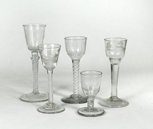 Lot 451 - A group of five 18th century drinking glasses