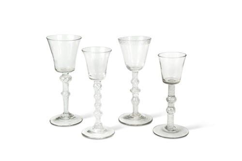 Lot 449 - Four George II bucket bowl wine glasses, circa 1740-50