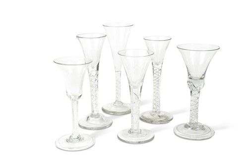 Lot 431 - Four George II air twist wine glasses, circa 1735-50
