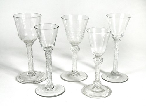 Lot 450 - Five George II wine glasses, circa 1740-1760