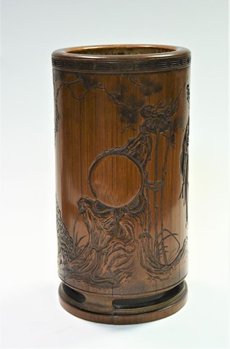 Lot 89 - A Japanese carved bamboo brush pot, 19th century