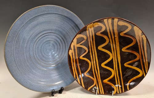 Lot 100 - Three studio pottery bowls and two 20th...