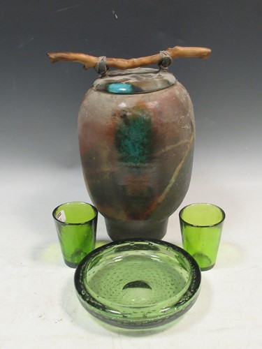 Lot 181 - Studio pottery bowls, green glazed renaissance...
