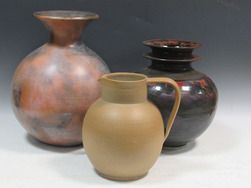Lot 200 - Two large studio potery vases and a Hurlingham...