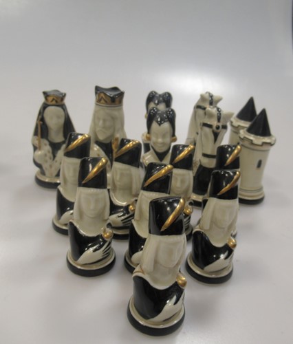Lot 203 - A 20th French Limoges porcelain chess set, the...