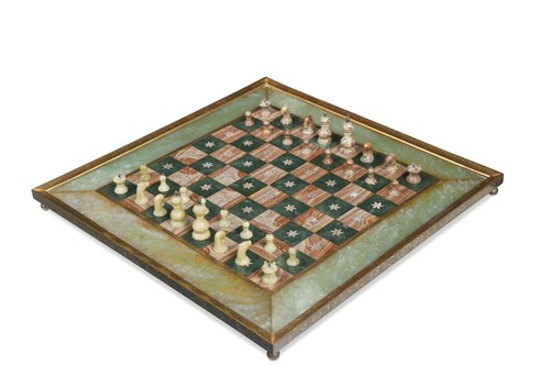 Lot 837 - A turned stone chess set, 20th century