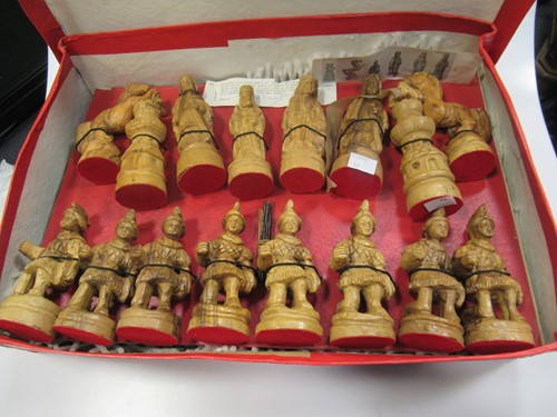 Lot 201 - A Jerusalem olive wood carved figural chess...