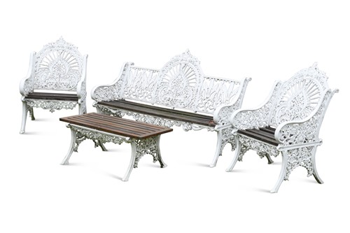 Lot 979 - A suite of Coalbrookdale style garden furniture, 20th century