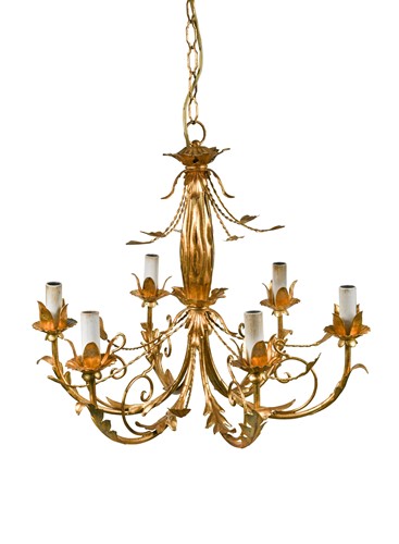 Lot 386 - A gilt painted six branch hanging ceiling light, 20th century