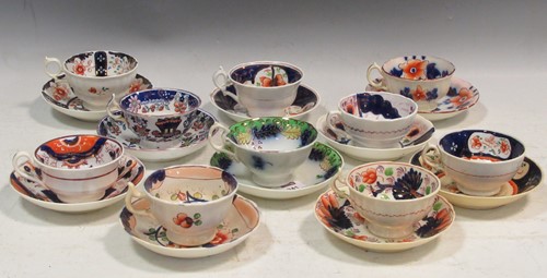 Lot 241 - Ten 19th century Gaudy Welsh cups and saucers...