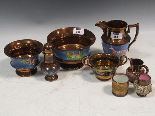 Lot 251 - Various copper lustreware to include jugs...