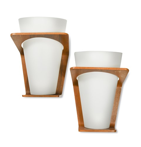Lot 156 - A pair of mid-century bent-plywood wall lights