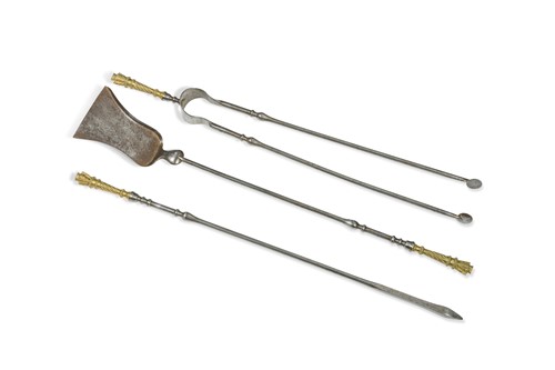 Lot 795 - A set of steel and brass fire irons, 19th century
