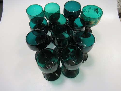 Lot 267 - Twelve Bristol wine glasses, the stems applied...