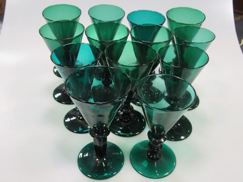 Lot 273 - Thirteen Bristol wine glasses, with trumphet...