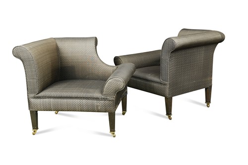 Lot 134 - After Edwin Lutyens, a pair of upholstered 'Napoleon' armchairs