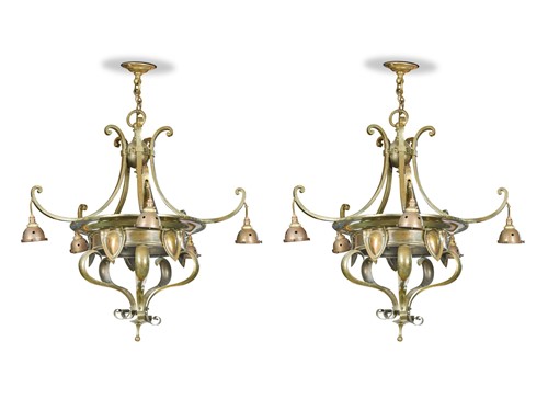 Lot 122 - A pair of Art Nouveau brass ceiling lights
