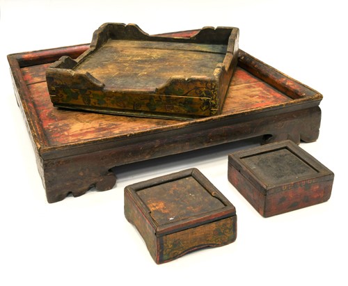 Lot 311 - Two Tibet painted wood tea trays, 19th century