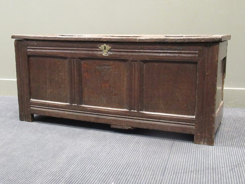 Lot 638 - An 18th century oak three panel coffer, 54 x...
