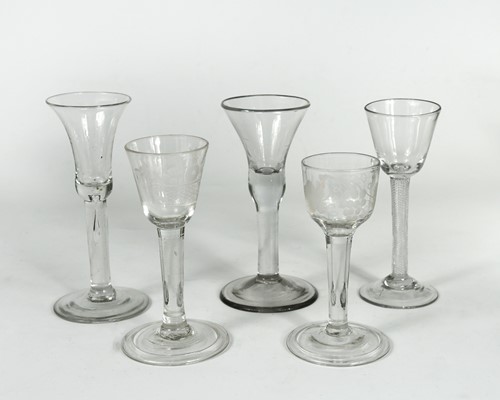 Lot 467 - Five 18th century wine glasses