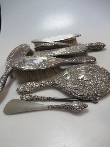Lot 216 - A collection of silver backed dressing table...