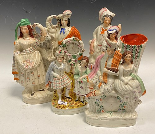 Lot 82 - Six Victorian Staffordshire flat back figures,...