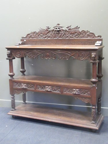 Lot 519 - A Victorian oak carved buffet, 159 x 150 x 45 cm