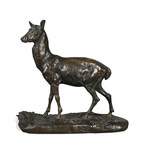 Lot 495 - Paul Comolera (1818-1897), a bronze model of a Red hind