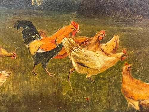 Lot 289 - A C Duvall, Chickens in a farmyard landscape,...