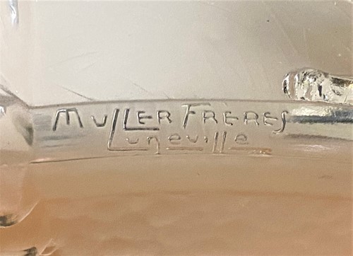 Lot 4 - An Art Deco Muller Freres glass and wrought iron plafonnier, circa 1930