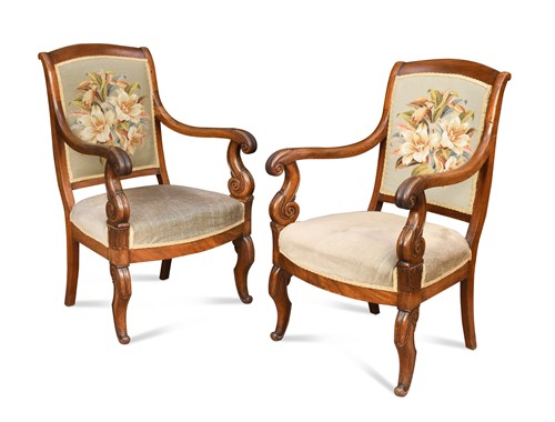 Lot 294 - A pair of Empire style mahogany armchairs, 19th century