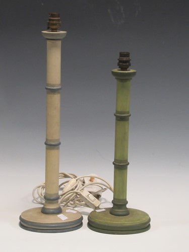 Lot 651 - Two turned and painted desk lamps, 52cm and...