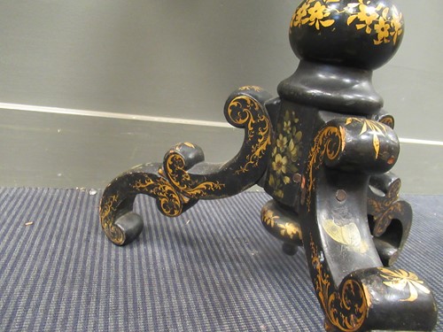 Lot 409 - Black laquer chess top table with mother of...