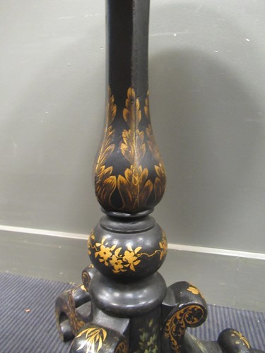 Lot 409 - Black laquer chess top table with mother of...