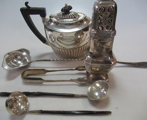Lot 213 - A silver teapot, together with a silver sugar...