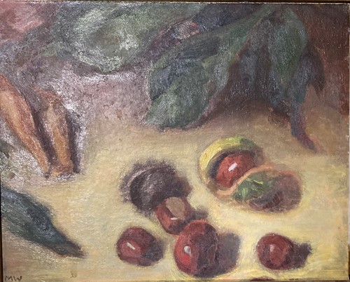 Lot 413 - Minna Whitham, Conkers, oil on board, 20 x 25cm