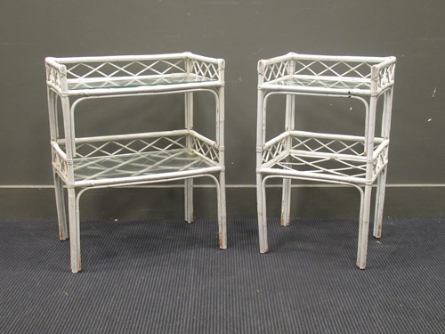 Lot 416 - A near pair of white painted bamboo bedside...