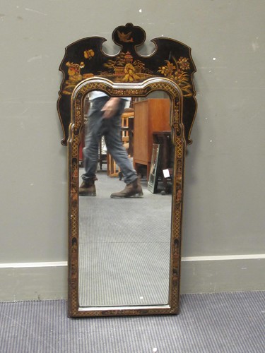 Lot 476 - Black laquere and gilt chinoiserie mirror, 99...