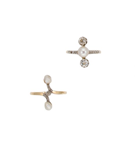 Lot 186 - Two early 20th century pearl and diamond rings