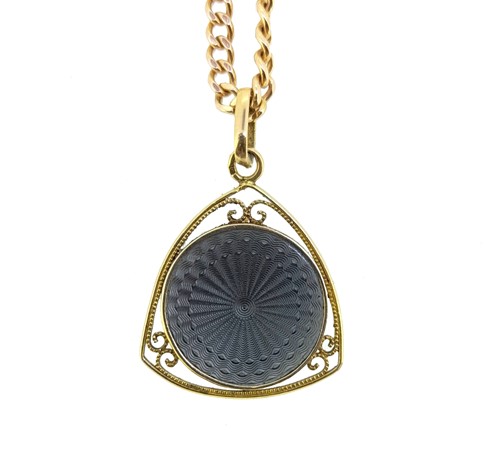 Lot 27 - A guilloché enamel cherub pendant and chain