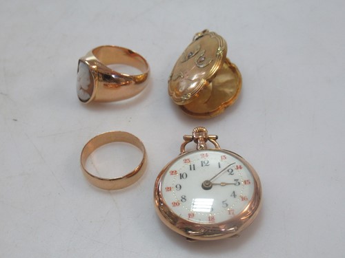 Lot 182 - A cameo ring tested as 18ct gold, a wedding...