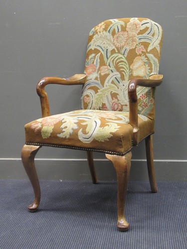 Lot 408 - A tapestry upholstered open armchair, 102cm...