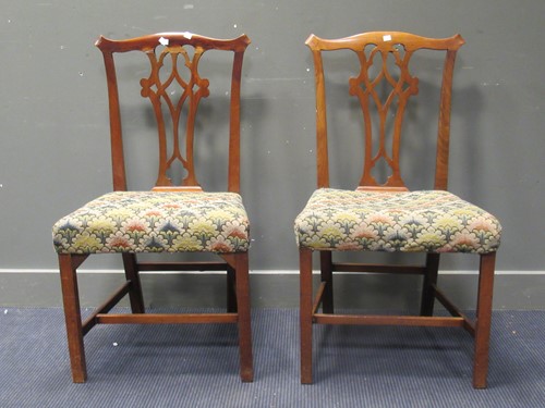 Lot 611 - A pair of fruitwood dining chairs upholstered...